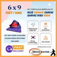6'X9'Blue Orange Tarpaulin Waterproof Canvas Canopy, Kanvas Khemah, Kolam, Tutup Kereta Lori Atap, Camping, Flysheet