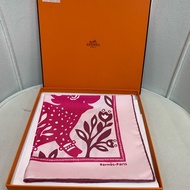 Hermes 生肖牛年限定 粉紅色 絲巾 45*45 XB167