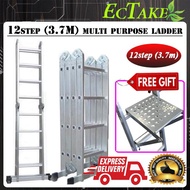[ECTAKE] 12 Step (3.7mtr)  HEAVY DUTY MultiPurpose Ladder Foldable Aluminium Ladder Tangga Lipat with FREE Work Shelf
