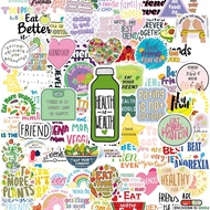 100PCS Vibrant Health & Friendship Stickers Collection: Inspiring Quotes, Fresh Foods, and Motivatio