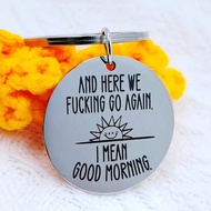 1pc Engraved Sunrise Design Stainless Steel Keychain, Accessory, Suitable For Colleagues, Friends An