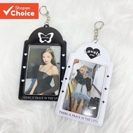 2R 3-inch Lomo/Photocard PVC Sleeve with Chain & ID Card Protector, Black/White, Kpop Card Holder Gi