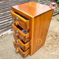 TMD กล่องออมสินใส่เงินแบบ ตู้ลิ้นชัก ไม้สัก 4 ชั้น สีย้อม ขนาด 9*9*สูง18 นิ้ว ออมสินใส่แบงค์ piggy bank