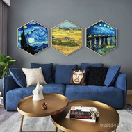 Entrance Dining Room Creative Creative Hexagonal Living Room Bedroom Background Wall Van Gogh Decora