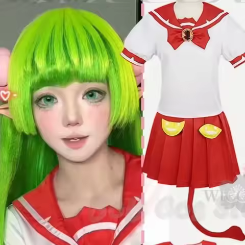 Anime Welcome To Demon School! Iruma-kun Cosplay Clara Valac JK Uniform Red Dress Furry Horn Shoes H