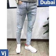QUẦN JEAN NAM CHẤT BÒ XANH RÁCH GỐI ĐẦU LINH DƯƠNG BD6090- DUBAI FASHION