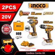 INGCO Exclusive 2pcs Li-Ion Brushless Cordless Drill | Impact Wrench | Impact Driver Combo Set -TFM-