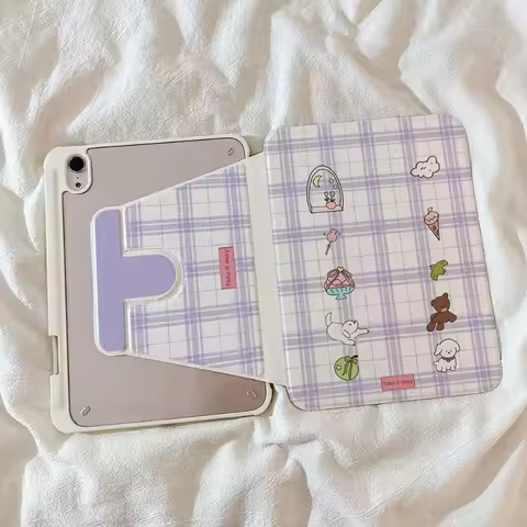 Plaid Cartoon Rotating Stand Tablet Cover for Samsung Tab S10 Ultra 14.6 Tab A11 A9 8.7" Plus 11" A8
