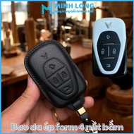 Bao Da Ép Form Chìa Khoá Ô Tô Vinfast VIN-V4 Cho Xe VF6 VF7 VF8 VF9 Mẫu Mới Lồi Bọc Chìa Khoá Da Bò 