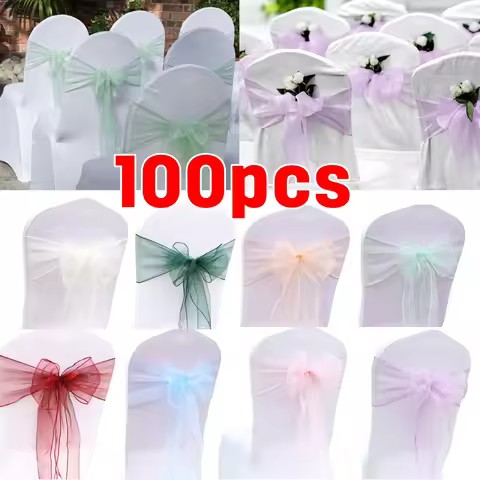 10/50/100PCS 17x275cm Organza Wedding Knot Bands Chair Sashes Party Banquet Event Arrangement Chair 