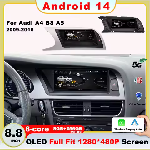 Android 14 Car radio For Audi A4 B8 A5 2009-2016 auto Carplay Multimedia Video Player GPS 5G WiFi wi