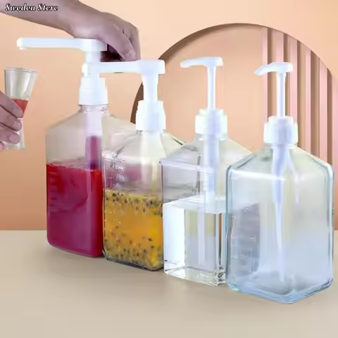 Liquid Dispenser with Scale Coffee Syrup Bee Drip Bottle with Hydraulic Pump and Nozzle Head Kitchen