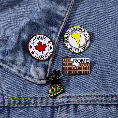 Vintage Maple Leaf Canada And South Africa Round Brooches Rome Arena Enamel Pins For Backpack Bag Je