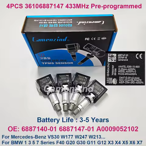 4PCS TPMS Tire Pressure Sensor 433MHz 36106887147 A0009052102 6887147-01 For Mercedes-Benz VS30 W177