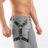 Sabuk kulit Gay harnes kaki sabuk dengan Strap dapat disesuaikan kait Lingerie Punk Rave Gothic tubuh Bondage pakaian seksual pria Harness