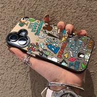 Casing iPhone 11 13 14 15 16 Pro Max English graffiti fashion Matte Case For iPhone 13PM,16PM,15PM,1