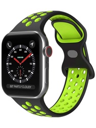 1套男士女士雙色黑色綠色運動矽膠智能手錶帶帶帶小圓形洞適用於Apple Watch系列1/2/3/4/5/6/se/7/8/ultra(42/44/45/49mm)