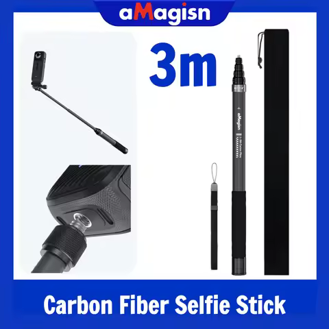 aMagisn 3m Selfie Stick for 360°Panoramic Cameras Carbon Fiber Invisible Monopod for Gopro Max DJI O