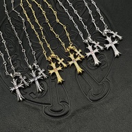 Silver 925 Plated 22K Gold Purple Diamond Necklace, Double Cross Pink Diamond Necklace, Retro Punk R