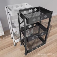 Kitchen Shelf Floor Multi-Layer Foldable Household Trolley Storage Rack Vegetable Basket Multi-Function Trolley