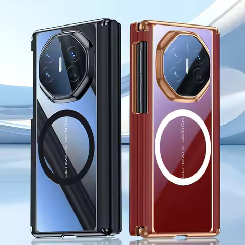 6D Plating Transparent Hinged Case For Huawei Mate XT Wireless Charging For Magsafe Magnetic Clear C