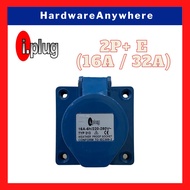 Industrial Panel Mounted Socket Outlet - Blue [16AMP / 32AMP] 2P + E