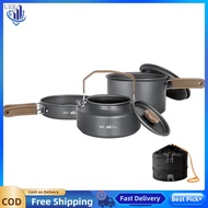[Ueb Wholesale Center]3PCS Camping Pots และกระทะตั้งค่าการตั้งแคมป์ Cookware Mess Kit Outdoor Cookin