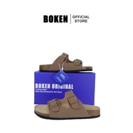 BOKEN รองเท้าแตะคู่รักผู้หญิงรองเท้าลำลองไม้ก๊อกสองสายรองเท้าแตะชายหาดกลางแจ้ง