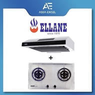 ELLANE EH-0160 60CM SLIMLINE HOOD WITH BLACK PANEL + ELLANE EB-228SV 75CM 2 BURNER STAINLESS STEEL G