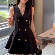 (Trendy) Lovito Casual Dress Plain Button Dress for Women L104ED518