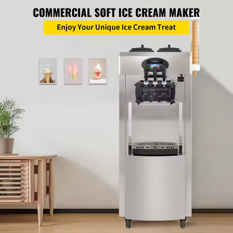 SIHAO 2200W Commercial Soft Ice Cream Machine 3 Flavors 5.3-7.4 Gal/H PreCooling at Night Auto Clean