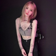y2k y2k Women's Clothing Translucent Tops Hot Girls Street Printed Gauze Semi-Transparent Long-Sleev