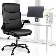 ZOYLEE Home Office Chair Executive High Back Desk Chair with Padded Flip-up Arms,Computer Office Leather Chair Adjustable Height Swivel Chair for Working and Gaming(Black)