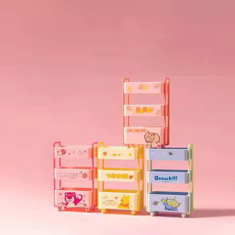Winnie the Pooh Three Layer Trolley Storage Box Female Office Desk Lipstick Pen Storage Boxs Househo