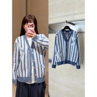 8VHF 1+VVL Ceiling quality25FW New Lujia striped jacquard single-breasted knitted cardigan, unisex s