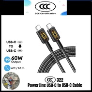 CCC 322 PowerLine USB-C to USB-C Cable - Fast Charging 60W Braided Nylon A81F5 3ft A81F6 6ft