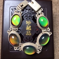 Antique Collection Old Silver Bracelet Silver Inlaid Temperature Sensing Gem Egg Face Live Bracelet 