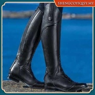 Large Size Round Toe Black Faux PU High Boots Back Zipper Riding Horse Knight Cowgirl Boots