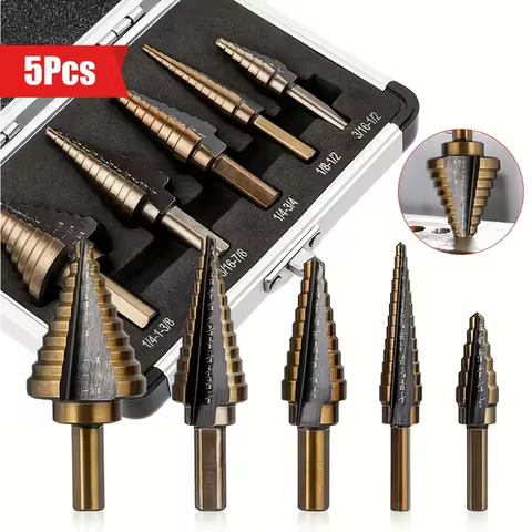 5/6 Pcs HSS Step Drill Bit Set Metal Step Cone Drill Bit Aluminum Case Metal Drilling Tool for Metal