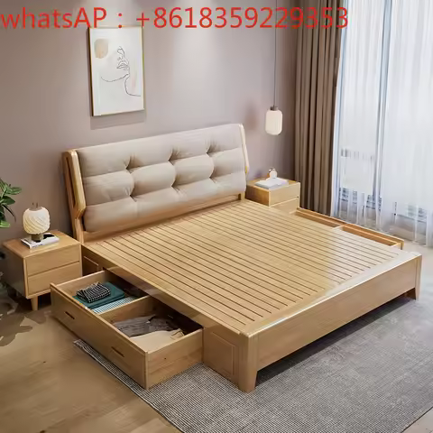 Nordic solid wood soft cloud bed Japanese-style master bedroom 1.8m double bed, large bed, log 1.2 s