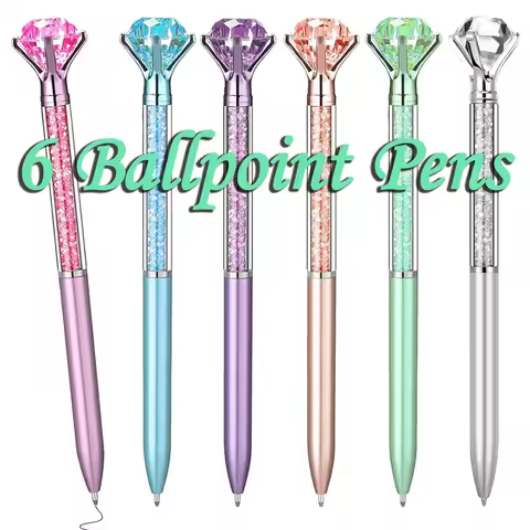 6Pcs Diamond Pens With Diamonds On Top Diamond Pens Including Black Ink Pen Refill, Diamond Top Pens