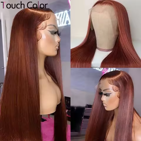 13x6 Reddish Brown Bone Straight 13x4 HD Transparent Lace Front Body Wave Human Hair Wigs Pre Plucke