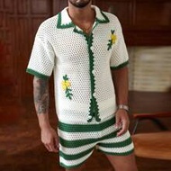 Men's Knit Set: Short Sleeve Top And Shorts, Fashionable For Summer Summer Two Pieces Set For Men, F