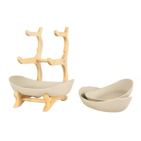 Cake Stands 3-Tier Bamboo Ceramic Earthy Color Dishwasher Safe Microwave Fridge Suitable For Wedding