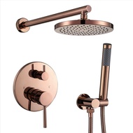 Biggers rose gold color brass bathroom shower set wall mounted with rainfall shower head