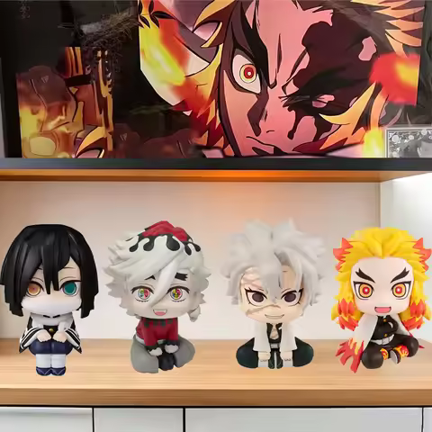 4PCS Demon Slayer Chibi Sitting Figures Set – Rengoku Kyojuro, Iguro Obanai, Shinazugawa Sanemi, Dou