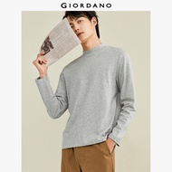 GIORDANO ผู้ชาย  เสื้อยืด 100% Cotton สีพื้น เสื้อยืดคอกลม แขนยาว เรียบ แฟชั่นลำลอง เสื้อยืด 0102481