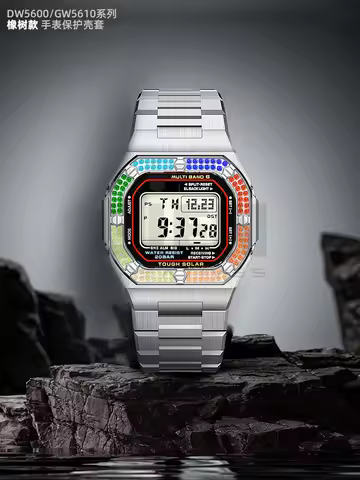 For Casio Small Square Watch DW-5600 GW-B5600 Modified Square Shell Diamond Set Metal Stainless Stee