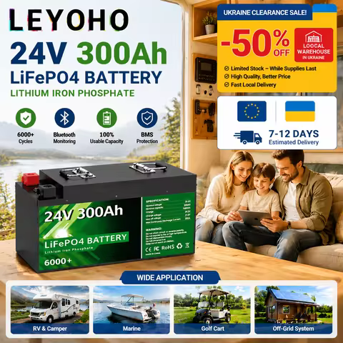LiFePO4 24V 300Ah 7.68Kwh Battery Pack 6000 Cycles Bluetooth BMS 100Ah 140Ah 200Ah 340Ah 12V Solar H