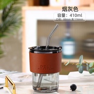 Green apple glass water cup with straw coffee cup high-value bamboo joint cup office retro青苹果玻璃水杯带吸管